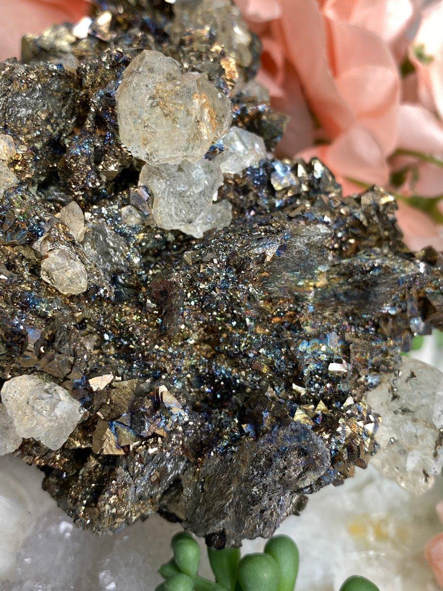 Rainbow-Arsenopyrite-Clear-Fluorite-Crystal-Cluster-from-Mongolia