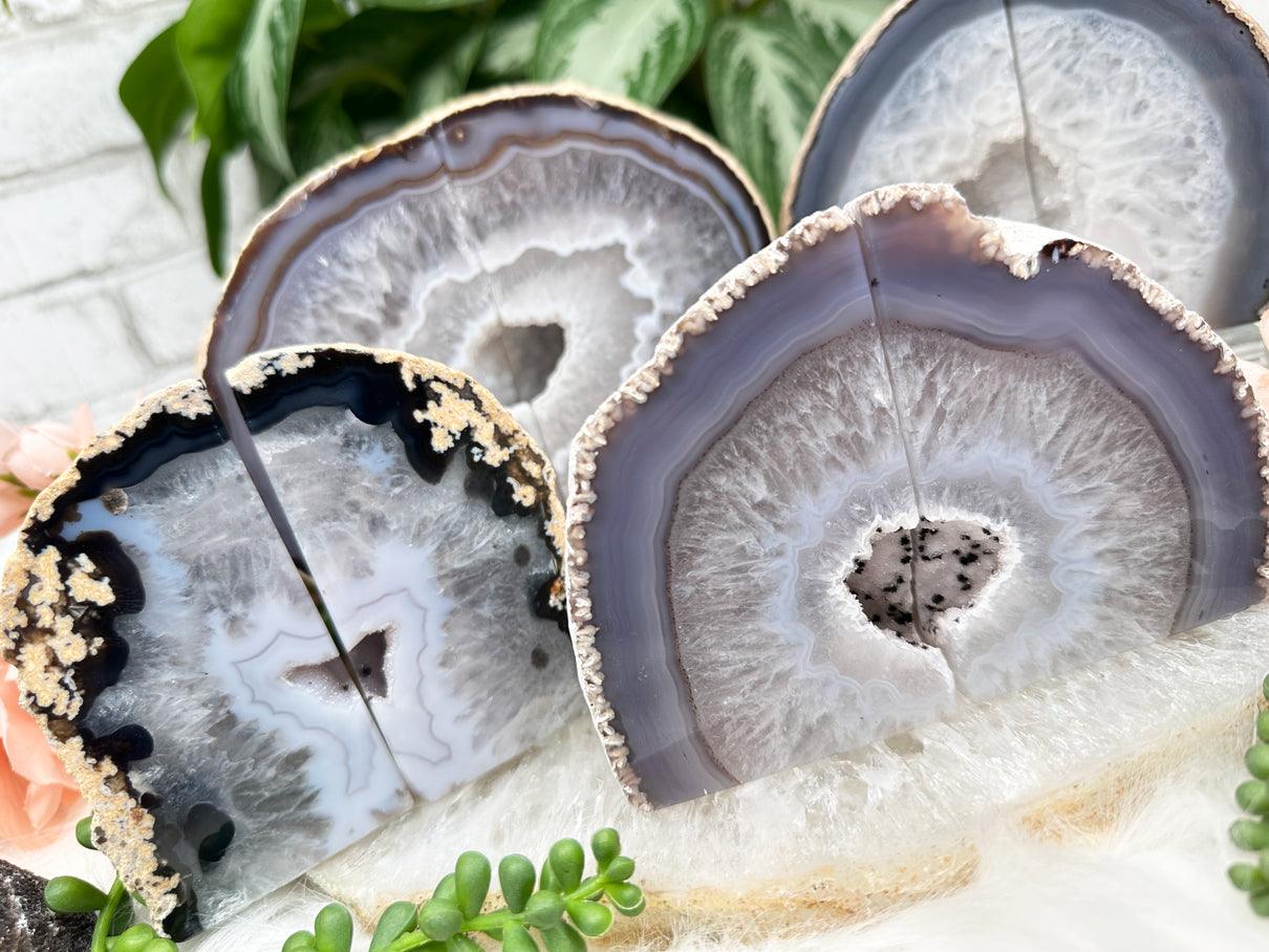 Agate Bookends, Bookends, Stone ,Rock Bookends, Natural Art,Bookshelf Decor,Geode bookends,crystal, Gray Agate , newest Holiday Gift,crystal