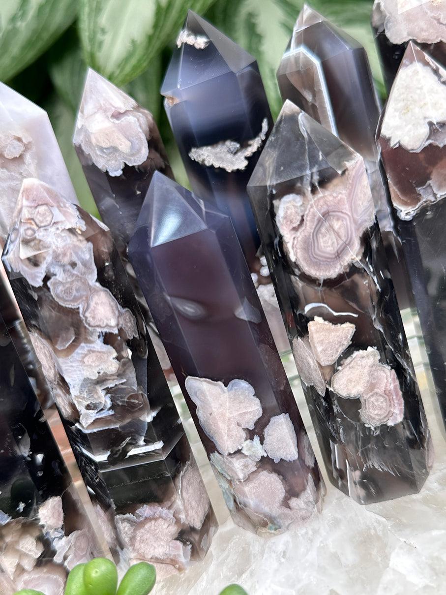 black-floral-agate-point-crystals