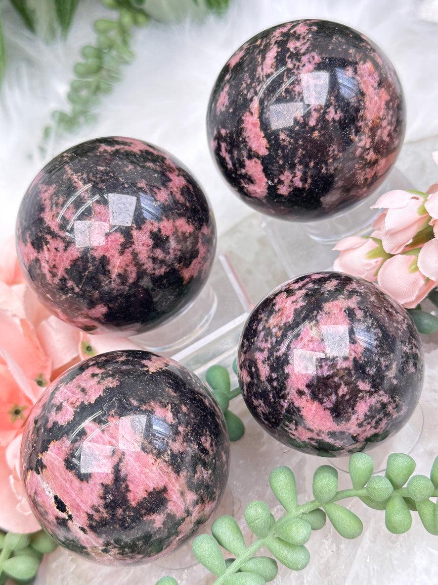 black-pink-rhodonite-spheres-from-madagascar
