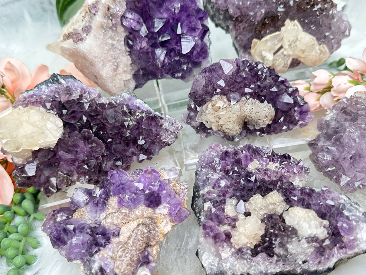 calcite-on-amethyst-clusters