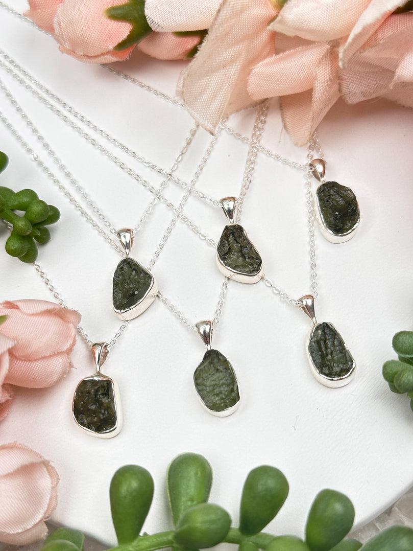 Moldavite Raw Pendant 925 Sterling Silver Crystal Necklace – The Crystal  Company
