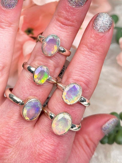 Faceted Silver Opal Rings