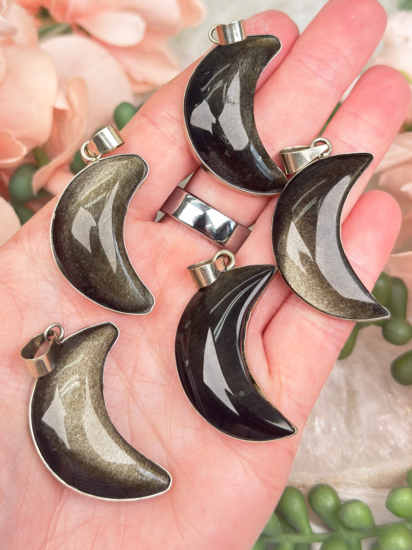 Gold Obsidian Moon Pendant