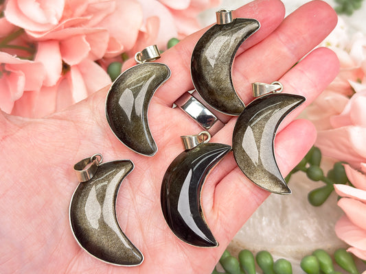 Gold Obsidian Moon Pendant