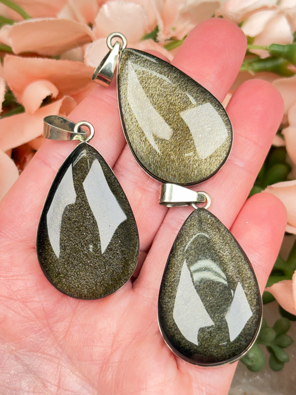 Gold Obsidian Teardrop Pendants