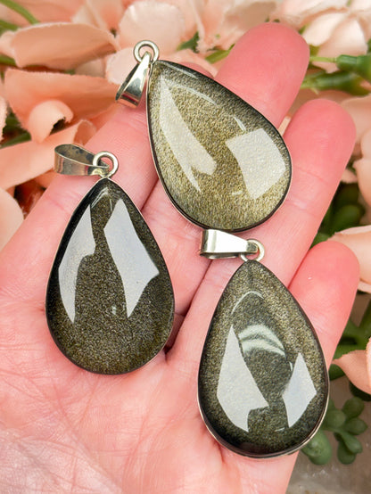 Gold Obsidian Teardrop Pendants