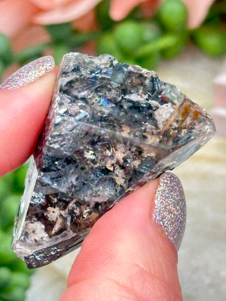 Black Brookite in Quartz