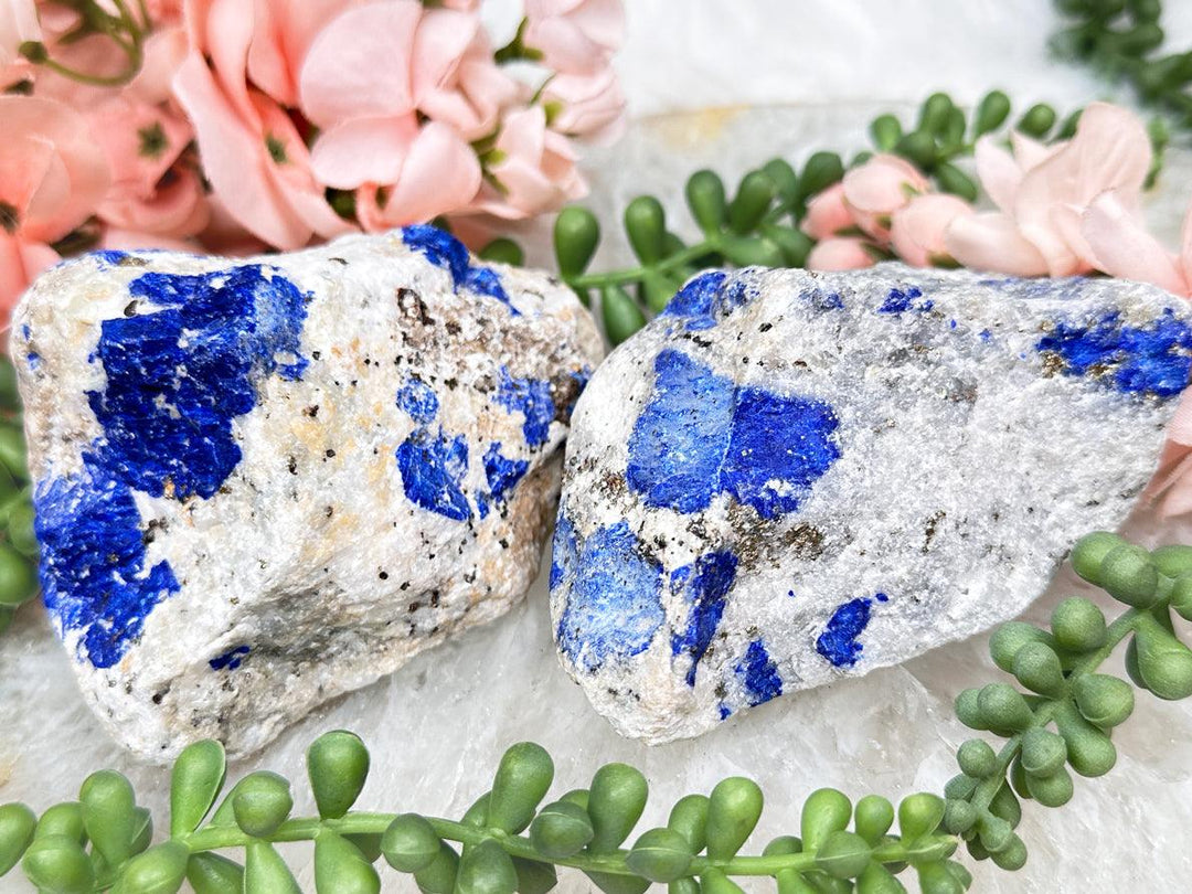 Raw Blue Lapis Lazuli Specimens In White Marble