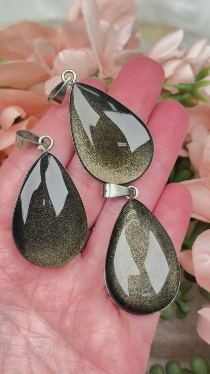 Gold Obsidian Teardrop Pendants