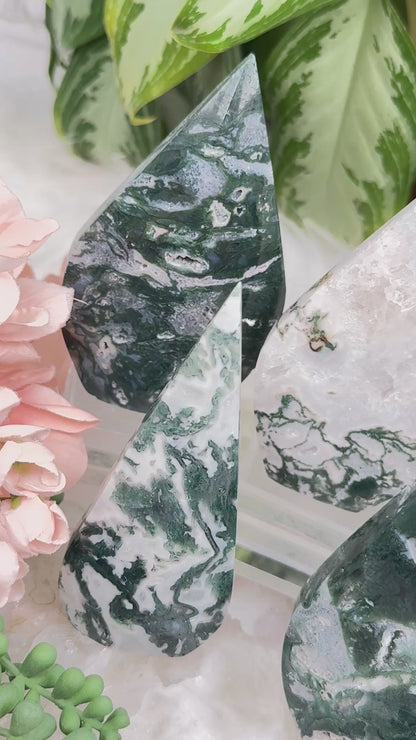 Green Moss Agate Flames