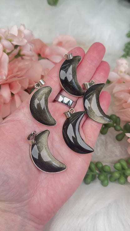 Gold Obsidian Moon Pendant