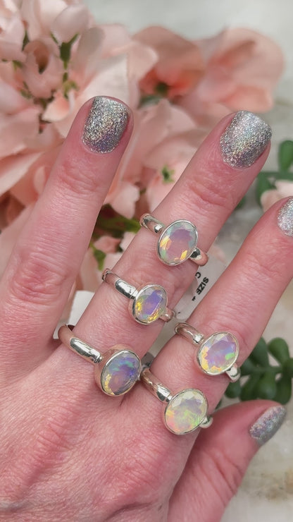 Faceted Silver Opal Rings