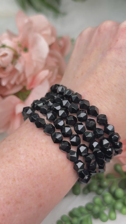 Diamond Cut Obsidian Bracelet