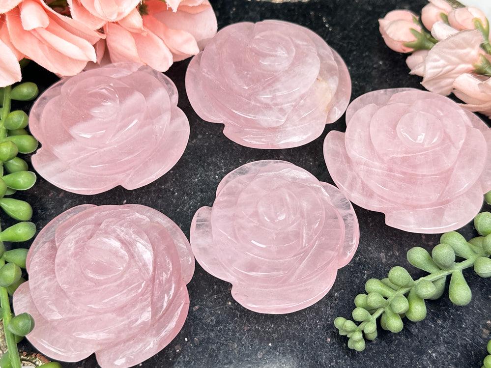 Rose Quartz Rose Flower Carvings - Choose Exact Crystal!