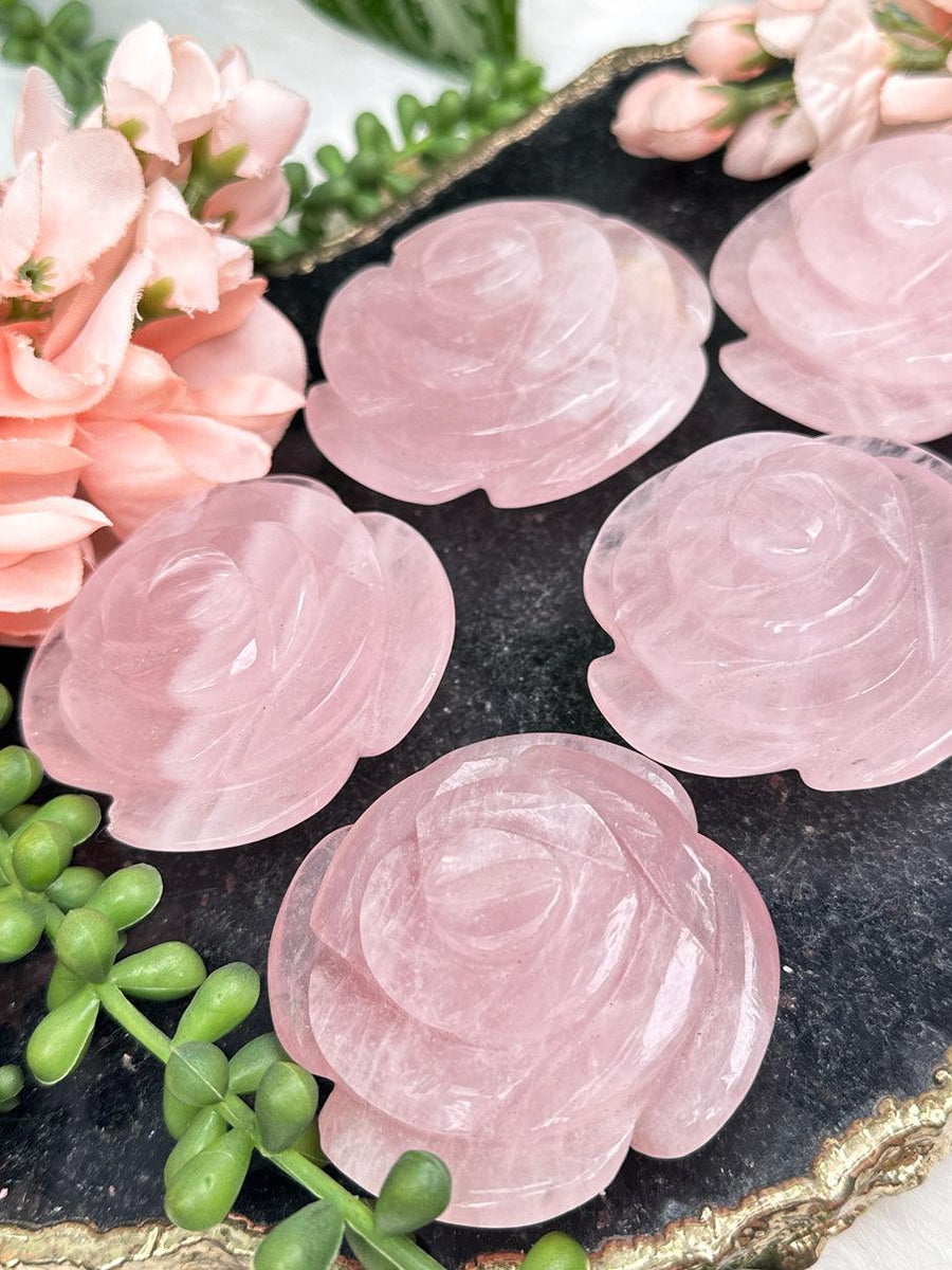 Rose Quartz Rose Flower Carvings - Choose Exact Crystal!