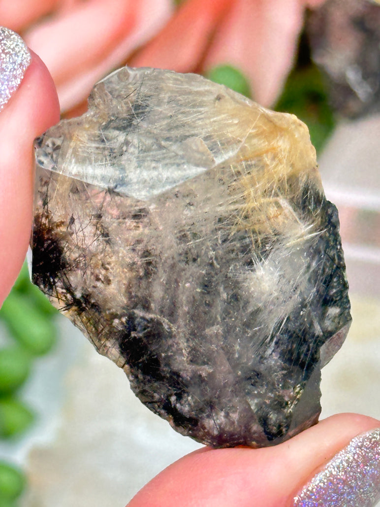 Black Brookite in Quartz