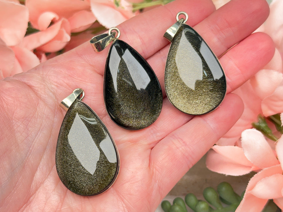 Gold Obsidian Teardrop Pendants