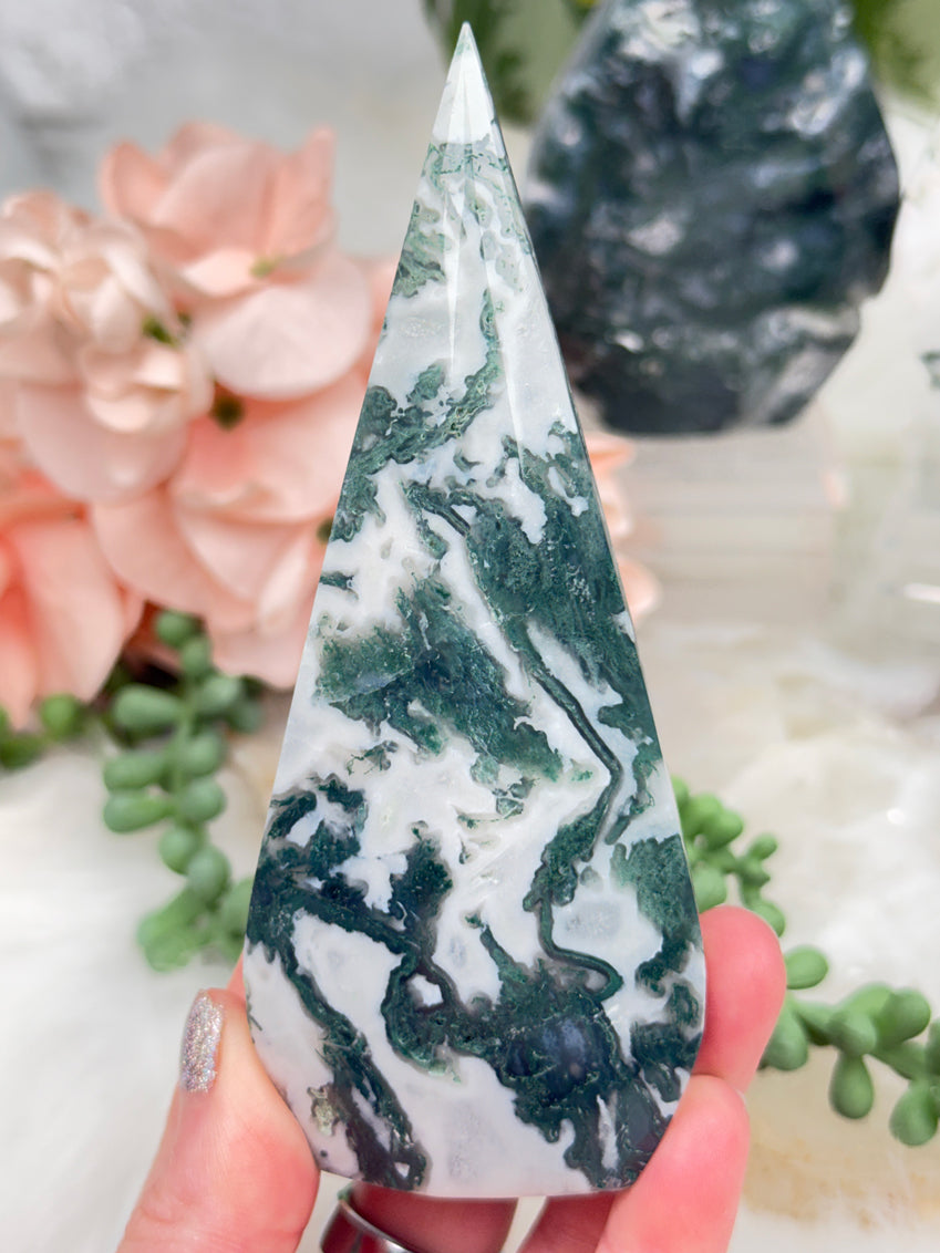 Green Moss Agate Flames