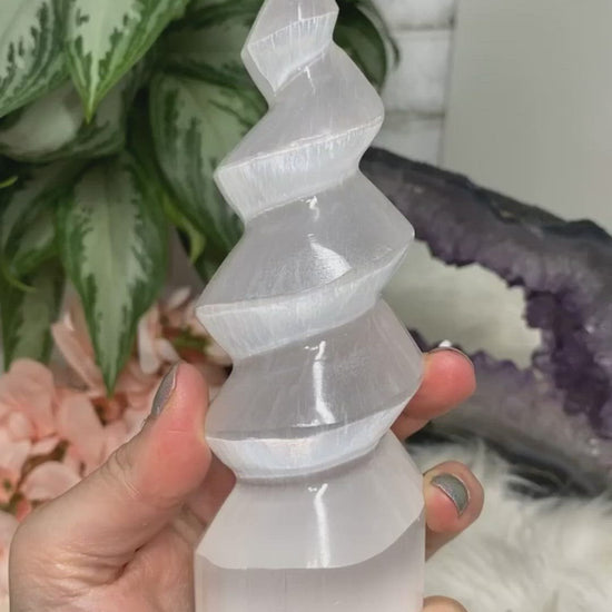 Adorable selenite spiral crystal points in three sizes video