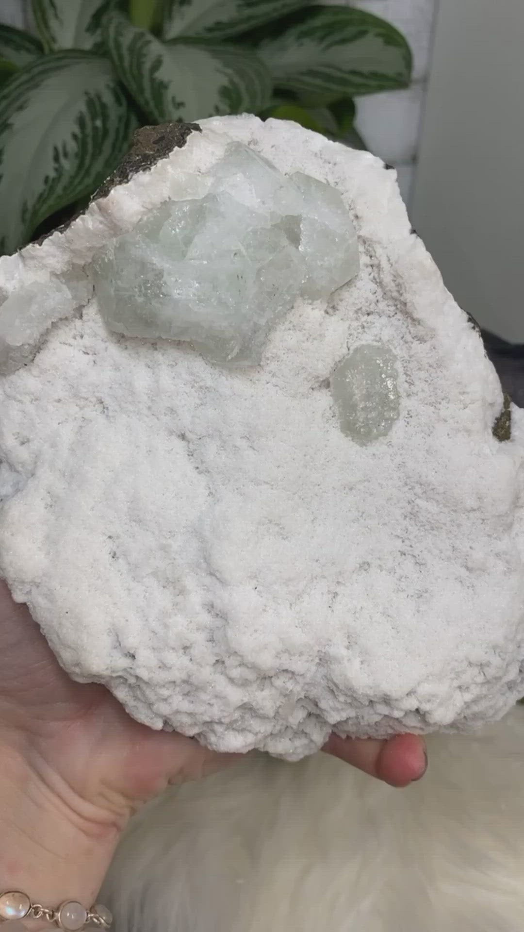 Adorable large white chalcedony & light green apophyllite crystal cluster video
