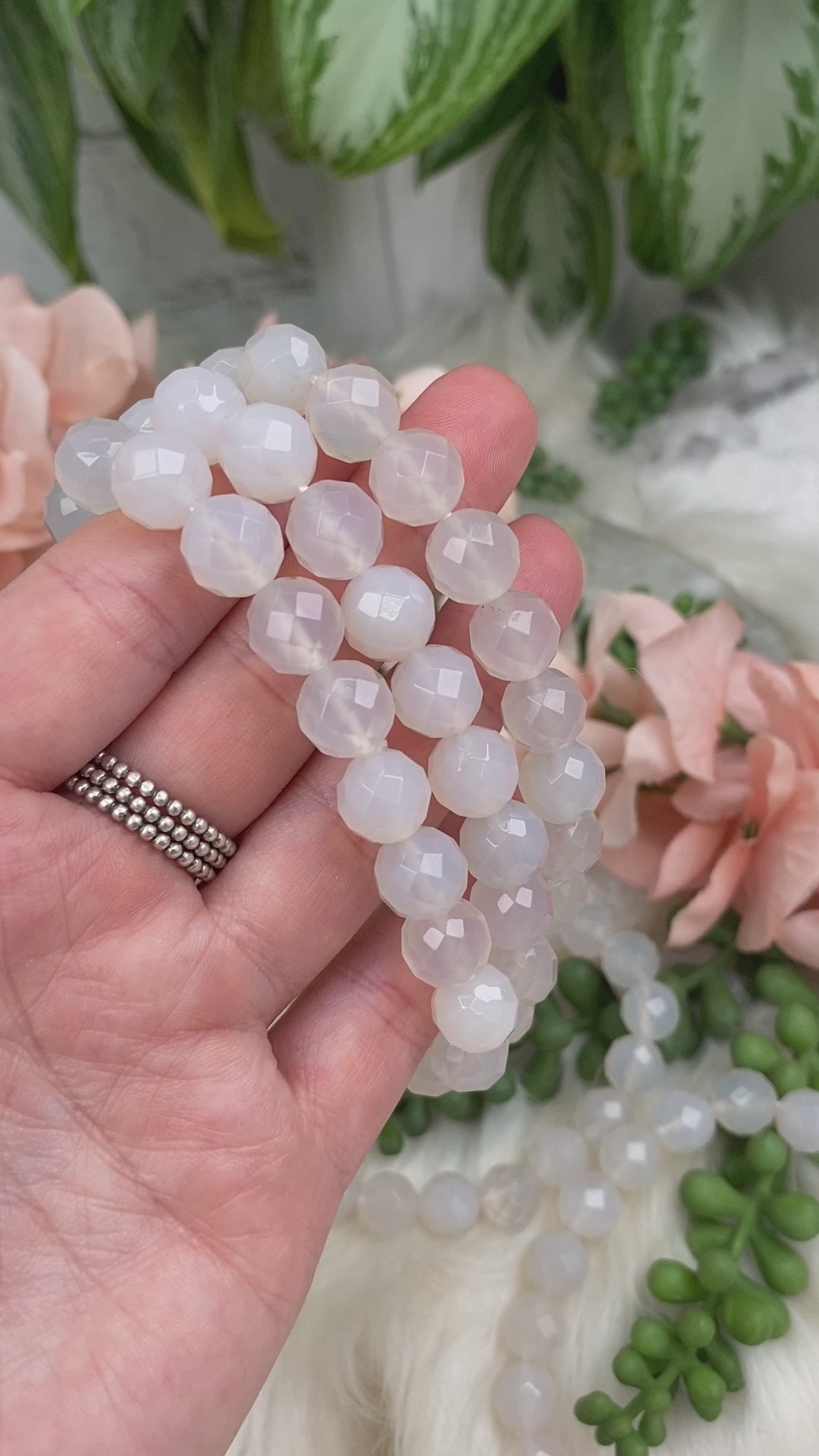 Faceted White Chalcedony Bracelets
