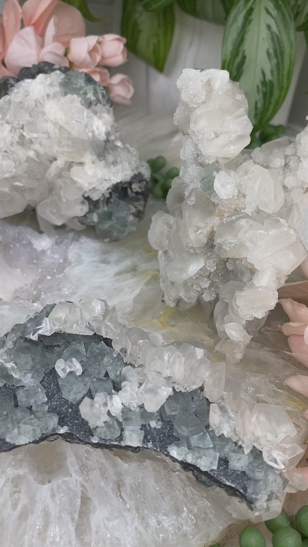 Chinese-Green-Fluorite-White-Calcite-Clusters