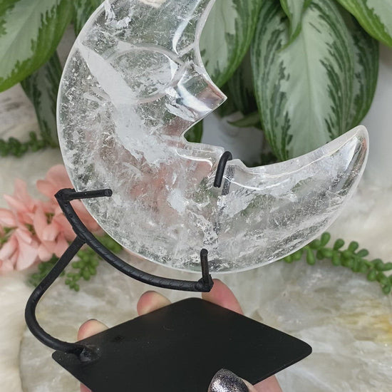 clear quartz crystal moon display piece from contempo crystals video