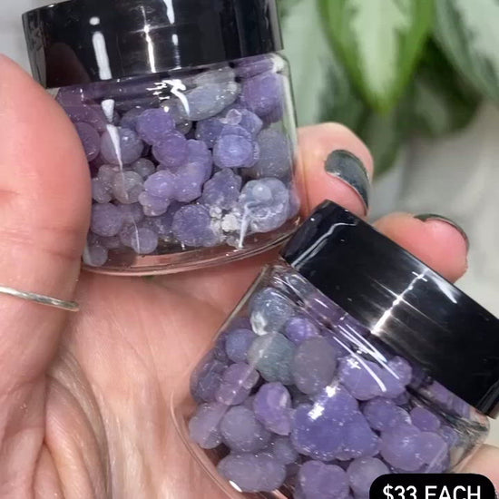 Grape agate jars with small purple chalcedony grape agate crystal balls video