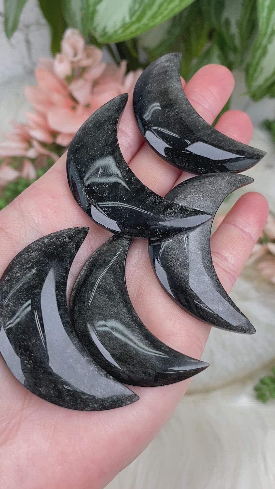 Silver obsidian/ silver flash obsidian shaped moon bowl deals