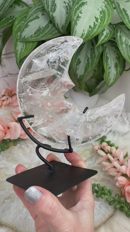 Clear-Quartz-Crystal-Moon-Carving-on-Metal-Stand-Video