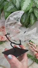 Load image into Gallery: Contempo Crystals - Clear-Quartz-Crystal-Moon-Carving-on-Metal-Stand-Video - Image 2