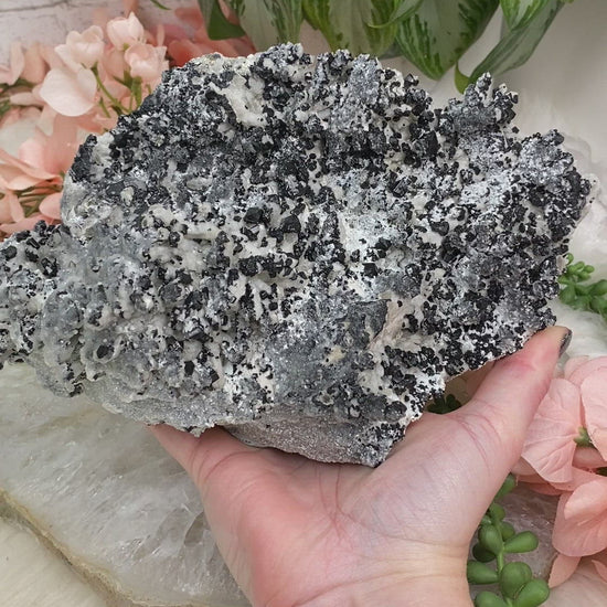 Quartz-with-Black-Ilvaite-Crystal-Cluster-Dalnegorsk-Russia-Video