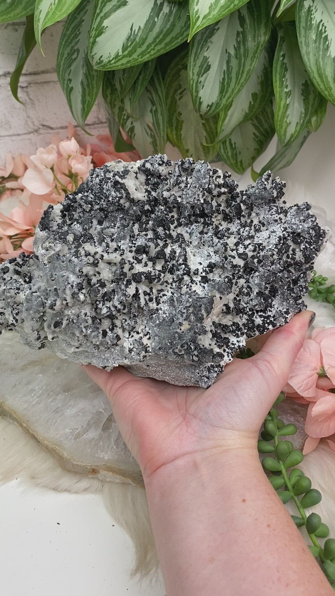 Quartz-with-Black-Ilvaite-Crystal-Cluster-Dalnegorsk-Russia-Video