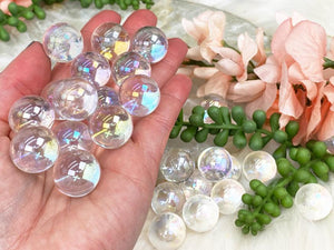 Rainbow Aura Bubbles, Mini Sphere Angel Aura Quartz, Small Crystal