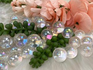 Rainbow Aura Bubbles, Mini Sphere Angel Aura Quartz, Small Crystal