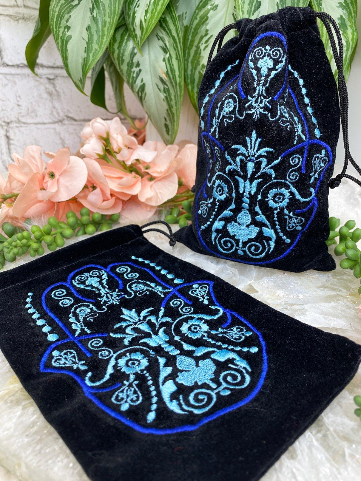    Black-Drawstring-Velvet-Bag-with-Fatima-Hand-Embroidery