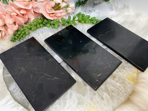 Black gold shungite cellphone EMF tiles plates