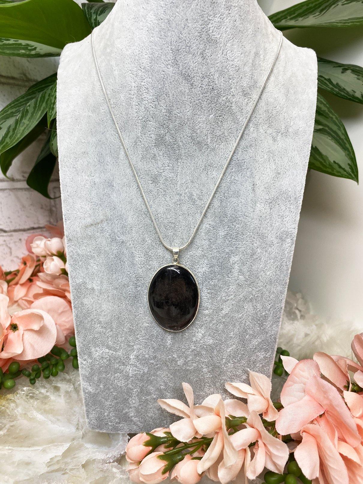Brown-Black-Hypersthene-Stone-Crystal-Pendant-Necklace-Snack-Chain