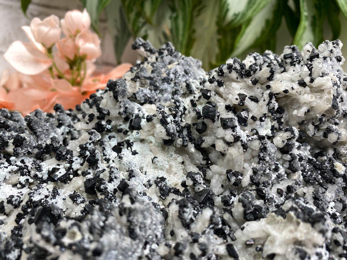 Black-Ilvaite-on-Gray-Quartz-Crystal-Cluster-Russia
