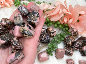 Contempo Crystals - Black-Pink-Rhodonite-Tumbled - Image 3