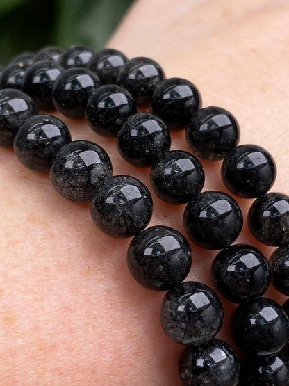 Black-Rutile-in-Quartz-Beads