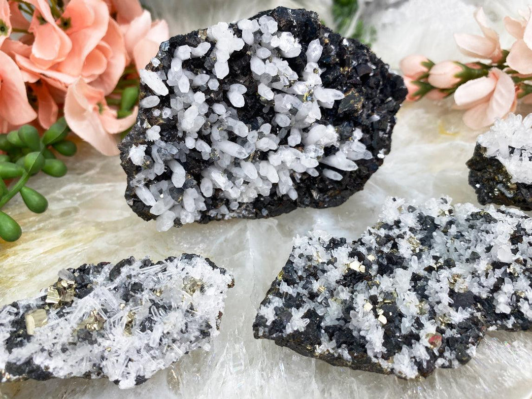 Contempo Crystals - Black-White-Crystal-Clusters-from-Peru-Quartz-Sphalerite - Image 1