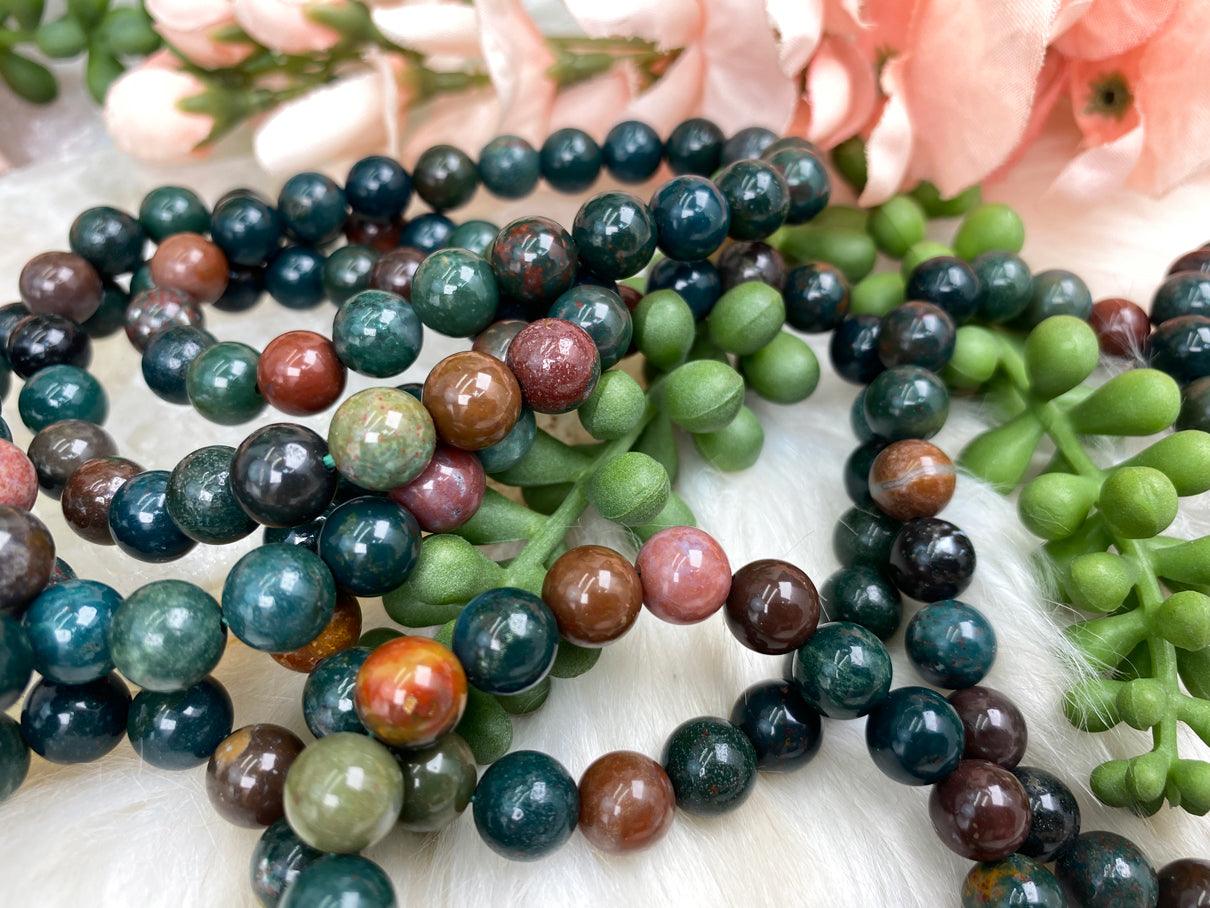 Natural Indian Agate & Fancy Jasper Multicolored Gemstone Mixed Bead Bracelets deals