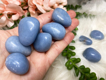 Blue Angelite Crystal Tumble Stones. Blue Angelite is a stone full of calming and healing energy!