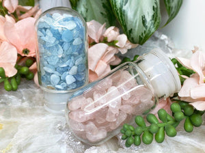 Contempo Crystals -    Blue-Aquamarine-Rose-Quartz-Crystal-Chip-Water-Bottle-Inserts - Image 1