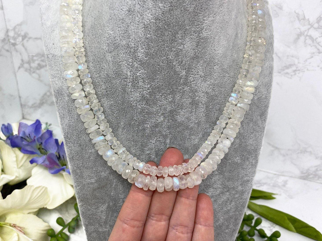 Contempo Crystals - Blue-Flash-High-End-Rainbow-Moonstone-Faceted-Bead-Gemstone-Necklace - Image 1