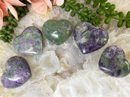 Peruvian-Bolivianite-Crystal-Hearts-with-Fluorite-Serpentine-Stones