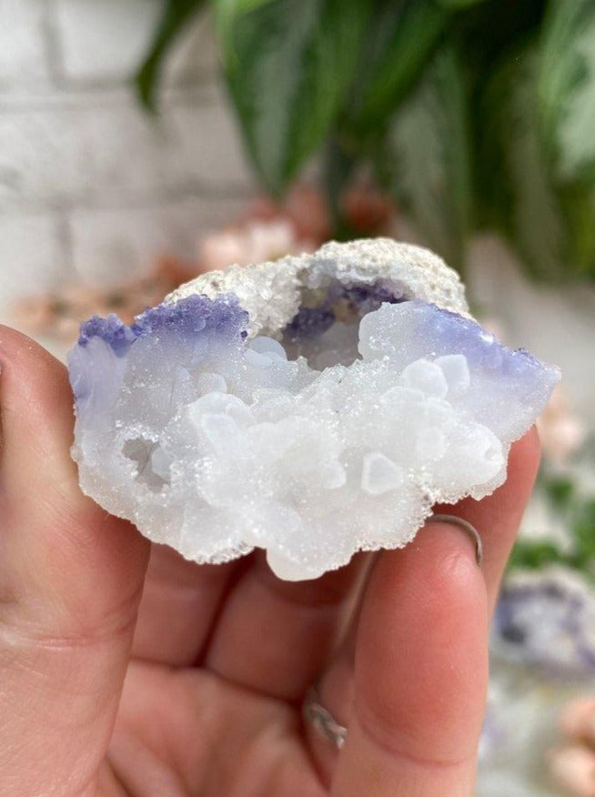 Botryoidal-White-Chalcedony-Purple-Fluorite-Geode-Spirit-Flower