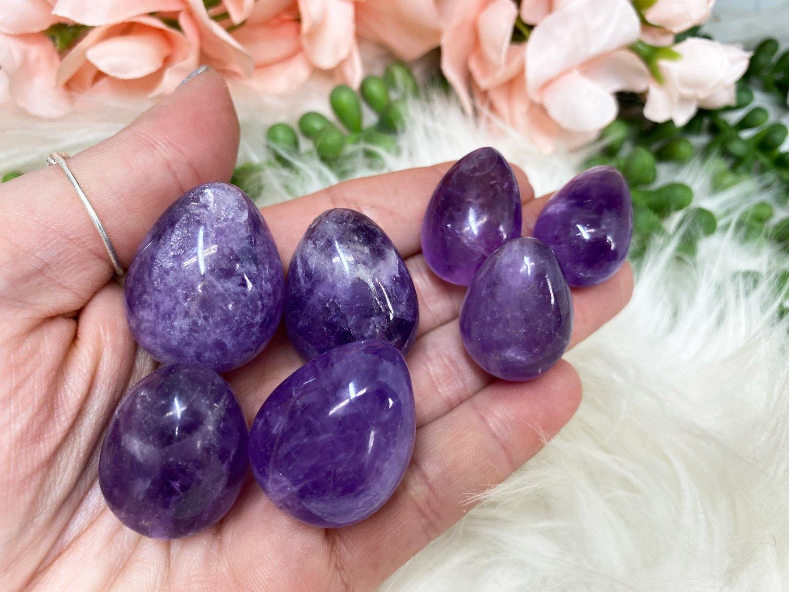 Carved purple amethyst crystal eggs